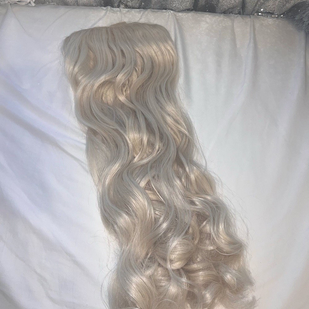White Platinum Blonde Clip In Hair Extensions Curl